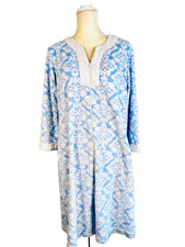 MISS ELAINE RELAX Robe Nightgown SZ M Lounge Knee 3/4 Sleeves Full Zip Soft