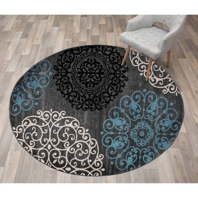 Rugshop Round Carpet Floral Jute Round Rugs for Living Room Gray 6'6'' Round Rug