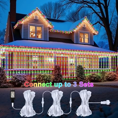 600 LED Curtain Lights 20Ftx10Ft Dual Color 20Ft x 10Ft Warm White & Multicolor - Afbeelding 7 van 8