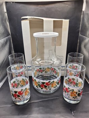 Vintage NOS Open Box Libbey St Clair Floral Beverage Set Carafe 4 Glasses Canada