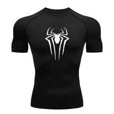 Spider Print Compression Shirts for Men Short Sleeve Rash Guard Gym Workout