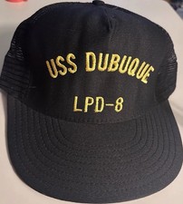 Vintage USS Dubuque LPD-8 US Navy Ship Baseball Cap Hat Blue Snapback USA Made