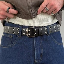 Y2K Star Studded Black Silver Belt – Grunge Goth Emo Skater Unisex, New
