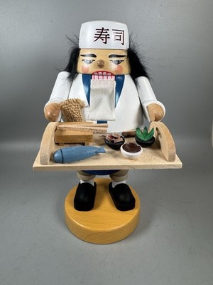 Vintage RG Erzgebirge Sushi Chef Nutcracker Germany 7  Wooden Open Box