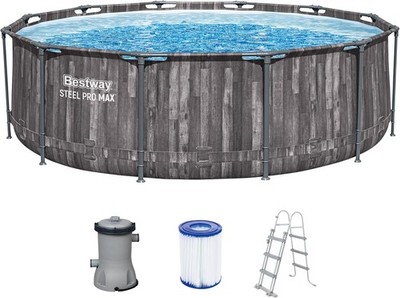 Bestway Steel Pro MAX Frame Pool-Set mit Filterpumpe Ø 366 x 100 cm, Holz-Optik