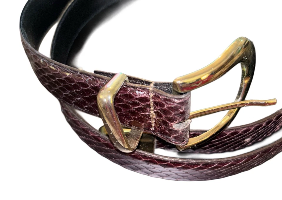 Cinturón De Colección Borgoña Mujer Piel De Serpiente Talla XL 40 Hebilla Dorada Retro Años 80 90 Excéntrico Foto 2 de 4