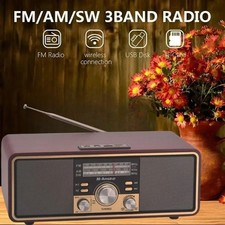 Wooden Retro Bluetooth Speaker TWS Stereo Card AM/FM/SW Multi-band Radio Desktop