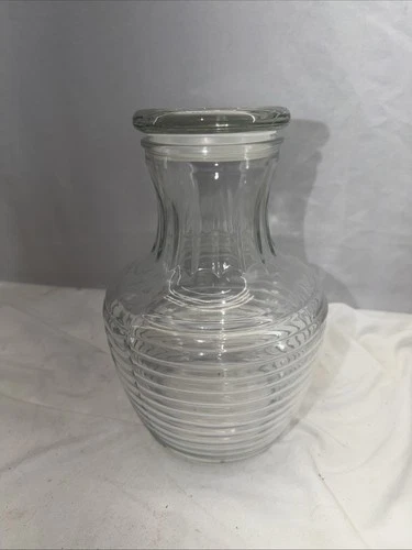 Vintage Anchor Hocking Beehive Horizontal Ribbed Water Pitcher Carafe With Lid