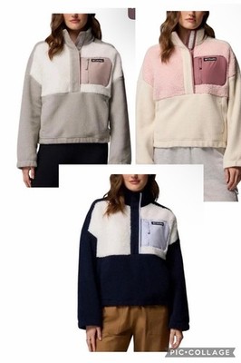 Columbia Women's Sherpa Fleece Pullover Jacket Relaxed Fit Blue, Pink, Gray