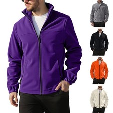 Mens Outdoor Winter Fleece Jacket Zipper Stand Collar Warm Insulated Top