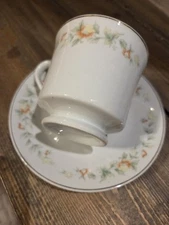 Vintage FTD Orange Floral Tea Cup And Saucer Set