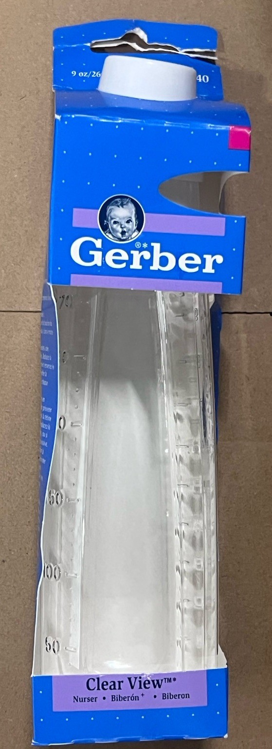 Vintage Gerber Baby Bottle Plastic Clear View Nurser Rubber 