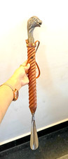 Solid Brass Lion Shoe Horn Wooden Handle Long Shoehorn Shoe Dressing Helper