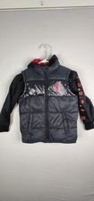 Jordan Boys Hooded Puffer Vest Jacket Size 7 Black Red Jumpman Hybrid Hoodie S