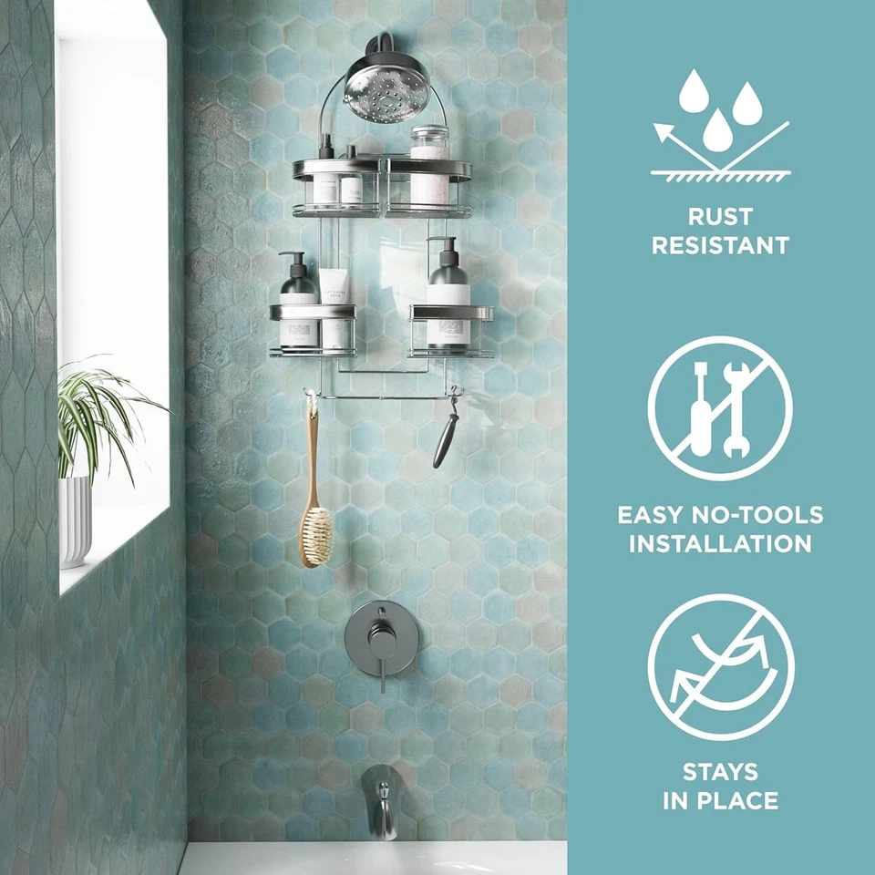Rust-Resistant Hanging Shower Caddy with Adjustable Baskets - Image 4 of 4