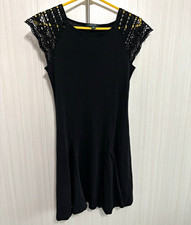 Lauren Ralph Lauren Womens M Black Knit Cotton A-Line Dress Crochet Lace Cap