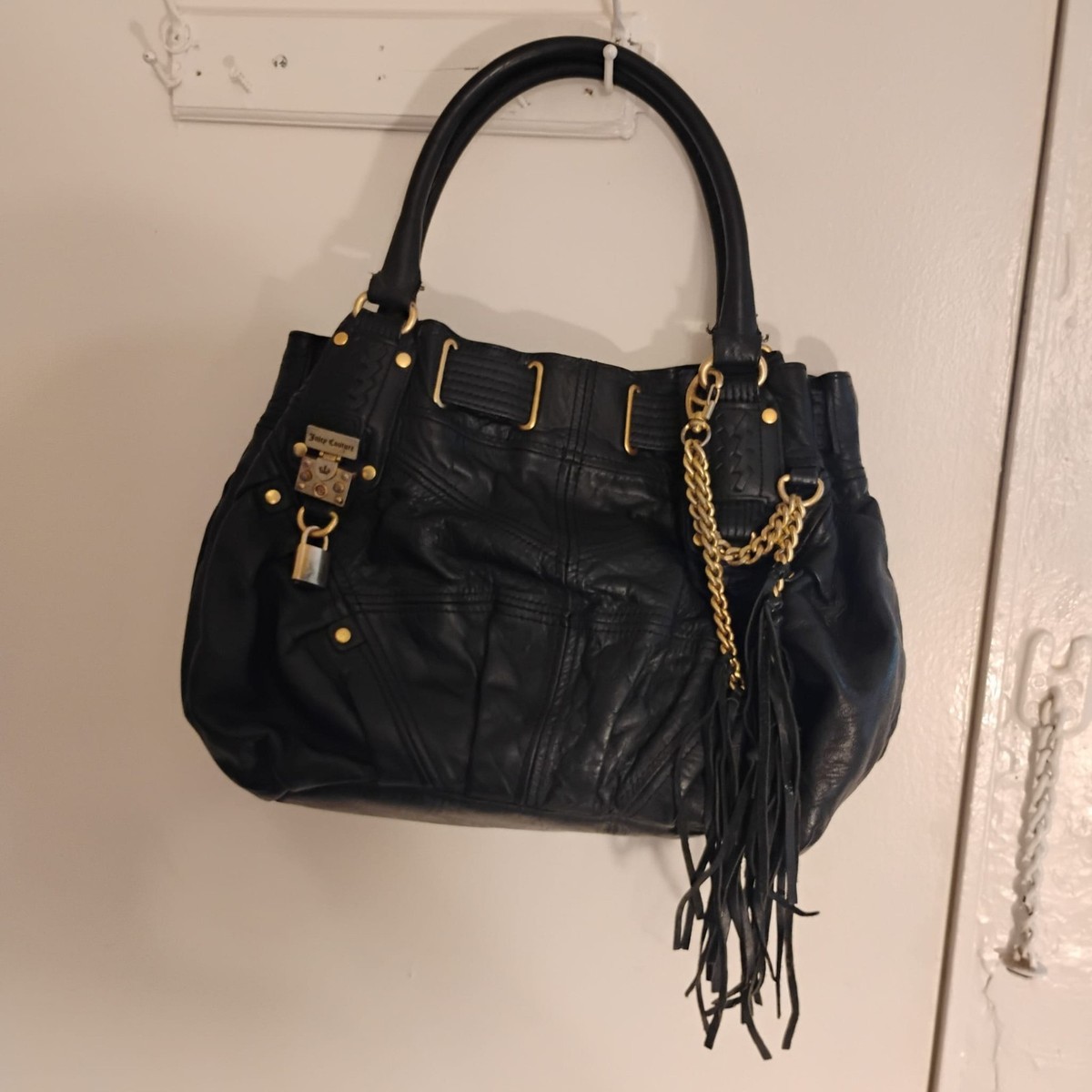 JUICY COUTURE スタッズ ハンドバッグ ブラック レザー y2k Juicy Couture Women's Leather Studded Black Chain Shoulder