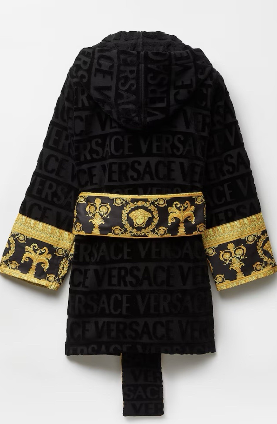 Versace I ♡ Baroque Unisex Short Hooded Bathrobe Black Gold Medusa Size L image 2