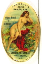 1905 CELLULOID ADVERTISING POCKET MIRROR - BAKER RYE WHISKEY - BEAUTIFUL WOMAN