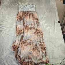 Mimi Chica Strapless Maxi Dress Denim Top Floral Skirt Cottagecore Boho L VTG