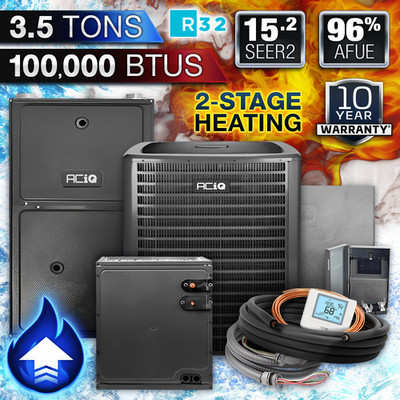 ACiQ 3.5 Ton Air Conditioner & Upflow 96% 100K BTU 2 Stage Gas Furnace AC System