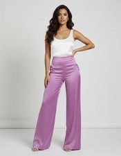 Zara Womens High-Rise Wide Leg Satin Trouser Pants Pink Medium 32 Inseam