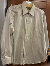 Ermenegildo Zegna Men's Beige Micro Check 100 Cotton Dress Shirt 44 Long Sleeve