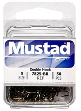 Mustad 7825-BR Double Hook Size 8 Bronze 50 Count Package