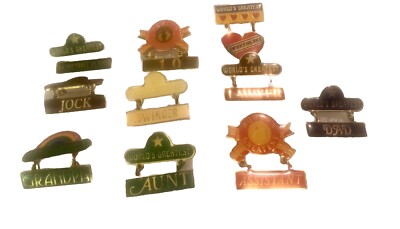 10 Different WORLDS GREATEST Pins 1970 s Lawyer Swinger Dad Aunt Jock Assistant