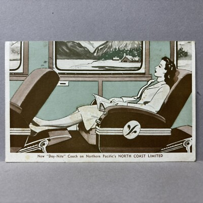 #ad Postcard Northern Pacific New Day Nite Coach North Coast Limited Train RPO 1950 $8.55