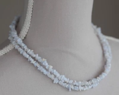 BLUE AGATE LONG LINE NECKLACE 36" LENGTH SILVER PLATED - Image 1 of 3
