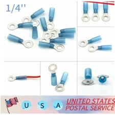 Heat Shrink Wire Connector Electrical 1/4" Ring Crimp Terminal 16-14AWG 50x