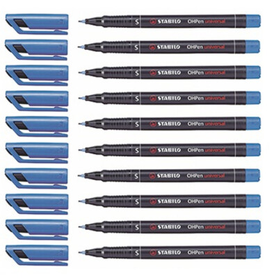 10 x Stabilo OHPen Folienschreiber OHP-Marker S, permanent 0,4 mm blau
