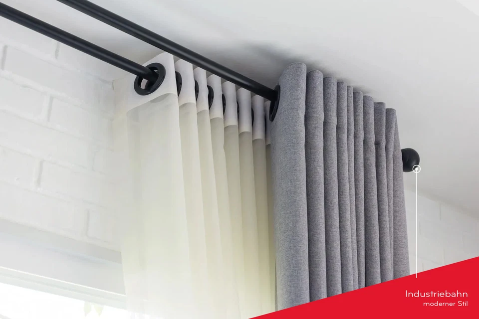 Gardinenstange Vorhangstange 16mm 1-läufig/2-läufig Schwarz Matt Metall LOFT - Bild 4 von 4