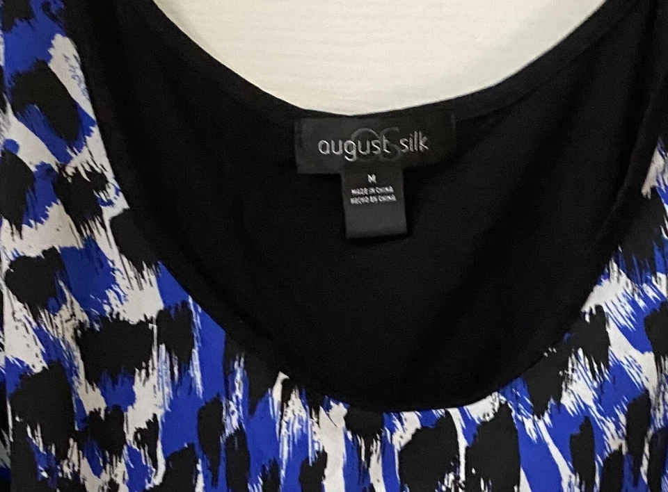 Camiseta sin mangas August azul seda estampado animal cuello redondo talla M con ajuste suelto Foto 3 de 4