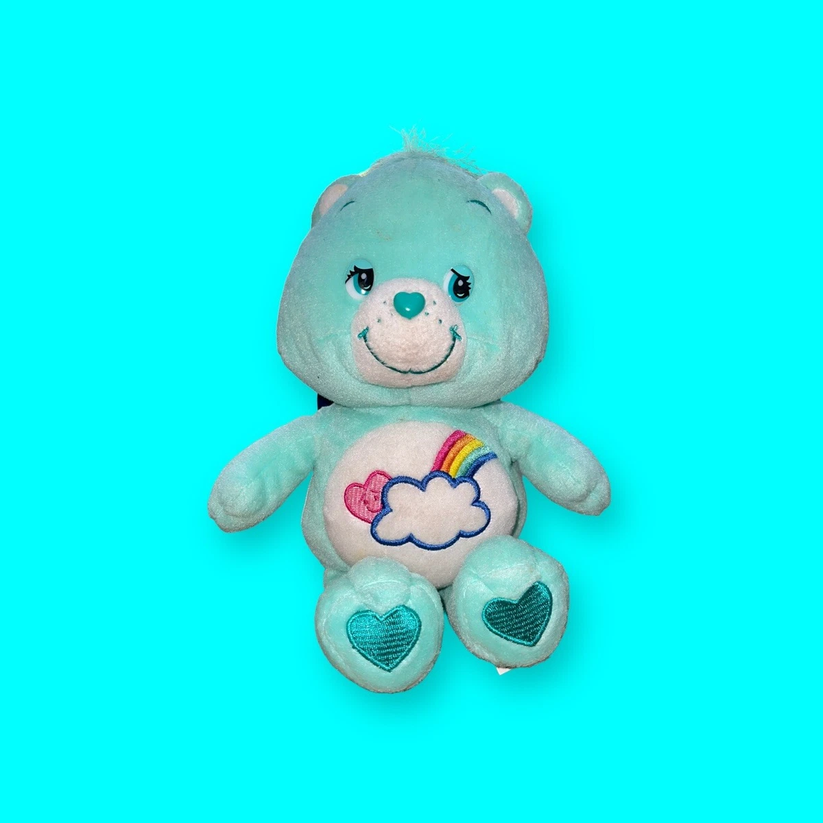 Care Bear 2004 Bashful Heart Bear Series 3 Aqua Rainbow Cloud 9