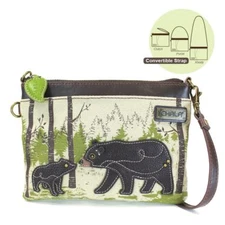 NEW CHALA SAFARI CANVAS BEAR MINI CROSSBODY CELL PHONE PURSE ADJUSTABLE STRAP