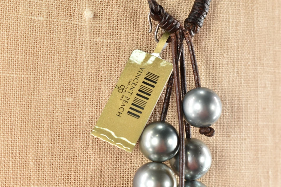 Collar Vincent Peach Nuevo con Etiquetas Cuero Marrón Perlas de Tahití S Gancho Lariat  Foto 3 de 4