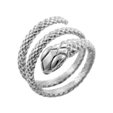 .925 Sterling Silver Textured Coiled Serpent Snake Ring