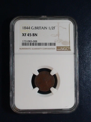 1844 GREAT BRITAIN HALF FARTHING  NGC XF45 BN 1/2F Coin PRICED TO SELL NOW!