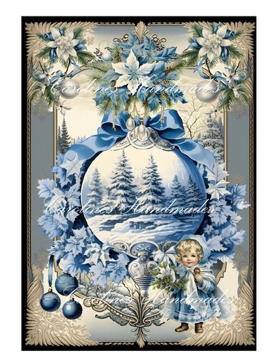 Blue Victorian Christmas Designer MULTI-SIZE SET Cotton Fabric Quilt Blocks - Picture 13 of 17