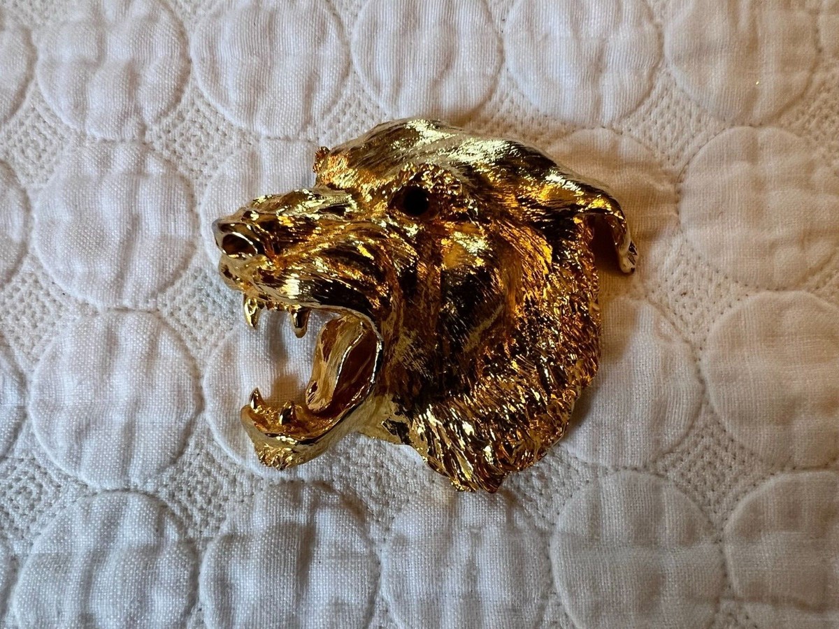 Christopher Ross 1986 Gold Caribou buckle Christopher Ross Gold Wolf Head Vintage Belt Buckle 1986  main image 4