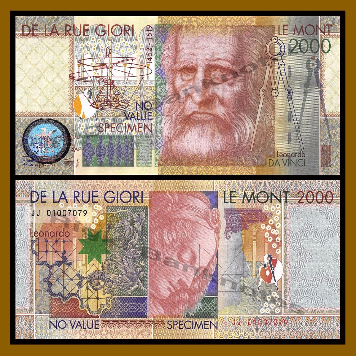 De La Rue Giori 2000 Le Mont Test Note Specimen Leonardo Da Vinci