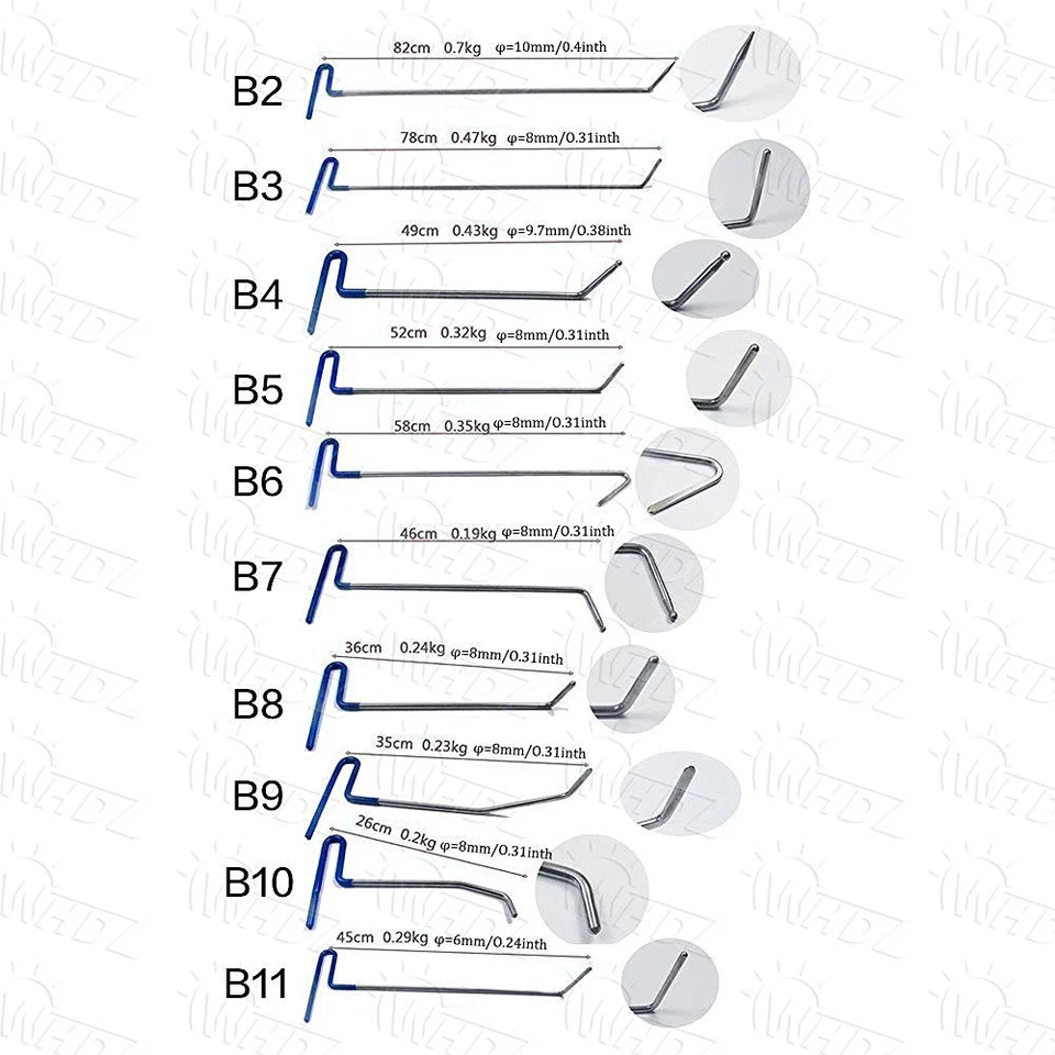 WHDZ 21Pcs Paintless Dent Repair Tools Push Rods Spring Steel Car Body Hail - Image 3 of 4