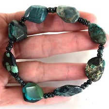 Blue Turquoise Bracelet Rough Nugget Beads Kingman Healing Gemstone 7.5"
