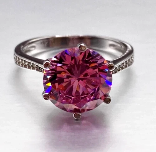 Сертифицированное помолвочное кольцо с одним розовым бриллиантом 1,5 карата из серебра 925 пробы - Изображение 2 из 4