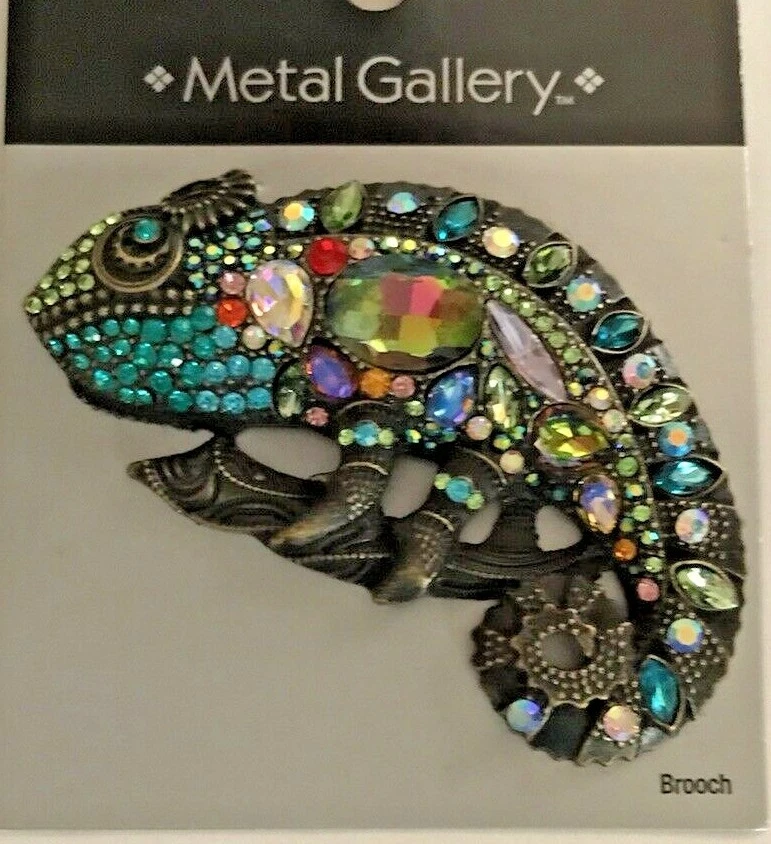 Rhinestone Geico Lizard Brooch Metal Gallery New Jewelry