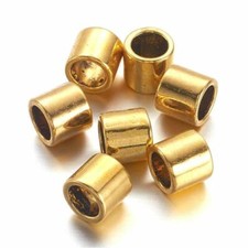 100 pcs Antique Gold Smooth Tube METAL Spacer Beads   7mm x 6.5mm   Hole: 5mm