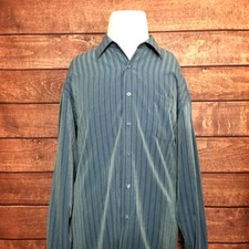 Michael Brandon Mens Shirts L/S Blue Black Striped Size XL 17-17.5