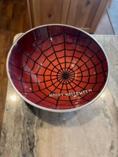 Happy Halloween Thick Metal Spider Web Orange Ombre Treat Bowl - 8 in